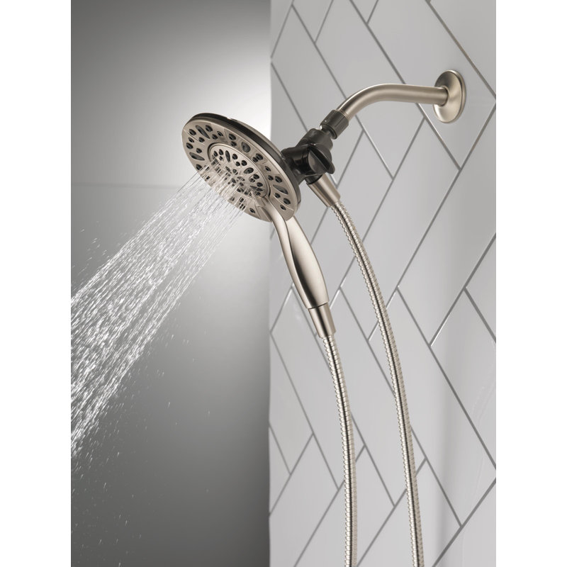 Delta 4-Setting In2ition 2-in-1 Dual Shower Head with Handheld Spray, Brushed Nickel Detachable Shower Head with Hose, 1.75 GPM Flow Rate, Spotshield Nickel