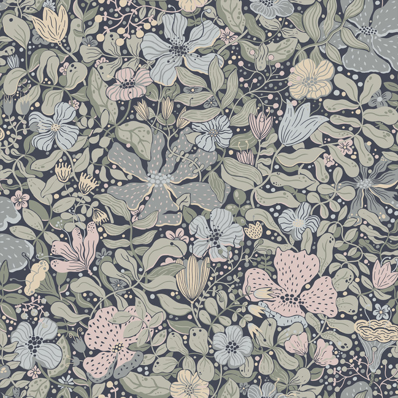 Papier peint floral Harriette, Bleu foncé