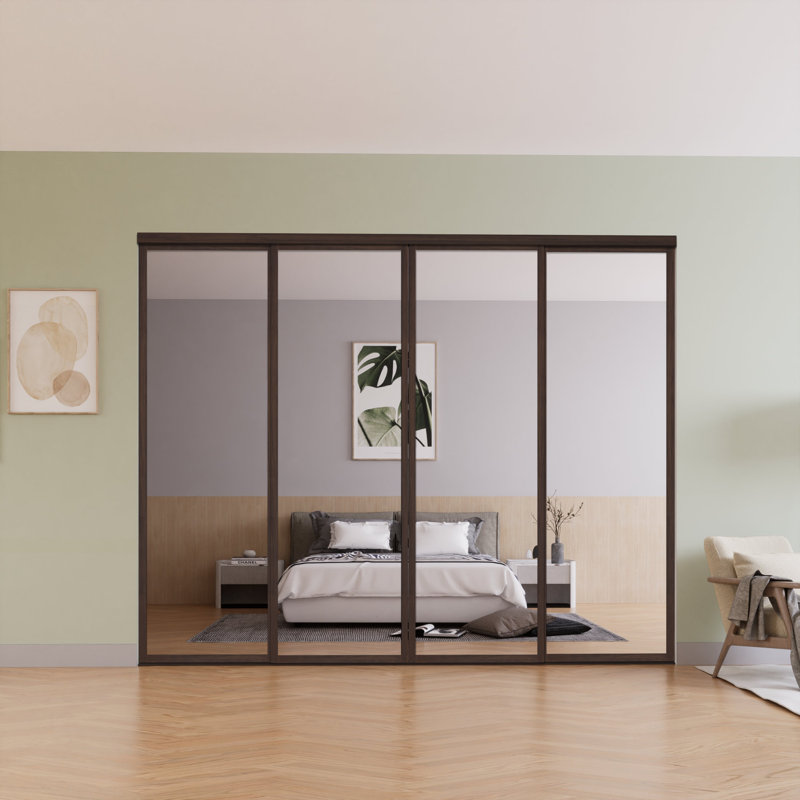 4 Panel Clear Glass Room Dividers - Sliding Doors - Closet Doors, 119.25" x 96", Silver