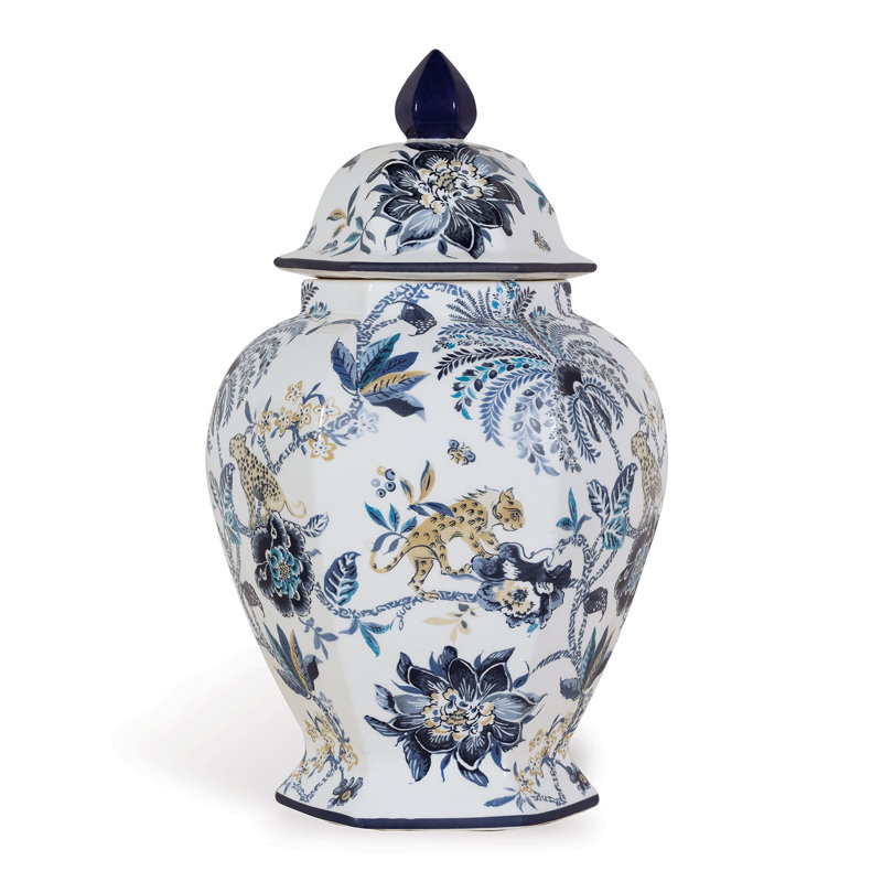 Braganza White/Blue Jar, 21" H x 13" W x 12" D