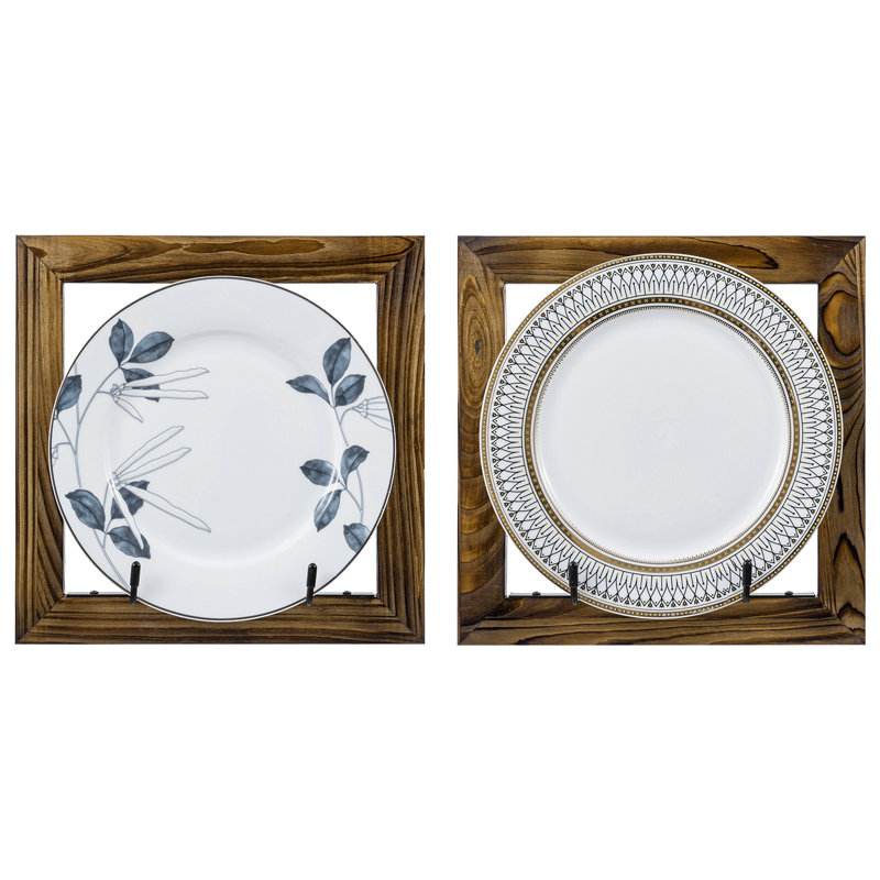 2 Piece Farmhouse Wood Plate Display Rack Wall Décor Set