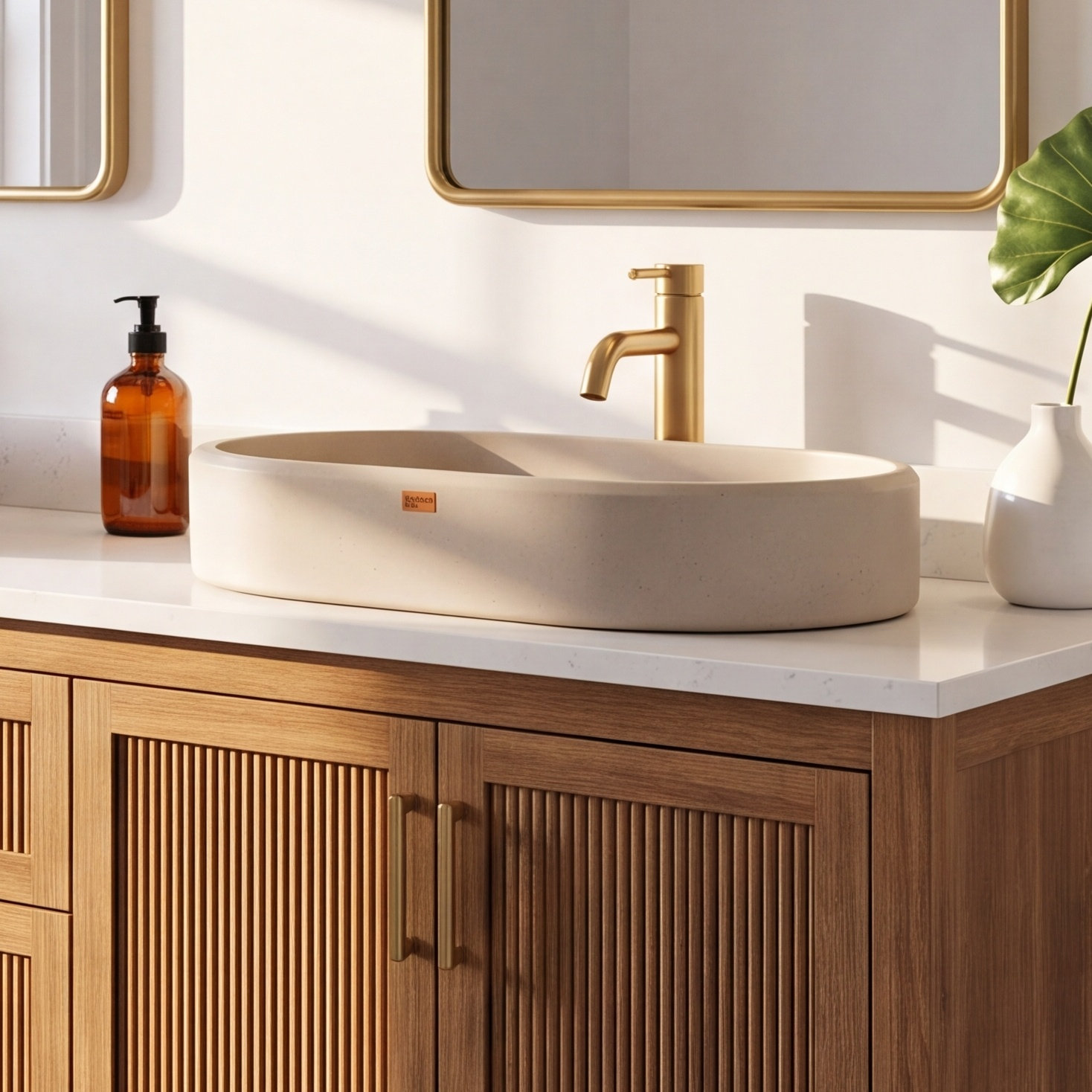 Ubud Oval Concrete Vessel Sink, Linen Beige
