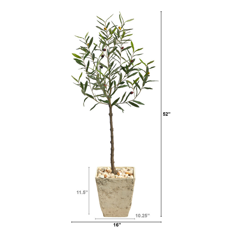 Olive artificielle en pot, H 52 po x l 16 po x P 16 po
