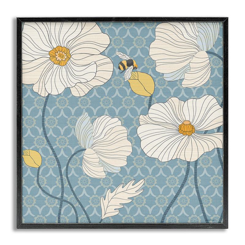 «Wild Poppies & Bee», art de la giclée encadrée par Levison Design, H 24 po x l 24 po, Estampe numérique Farmhouse