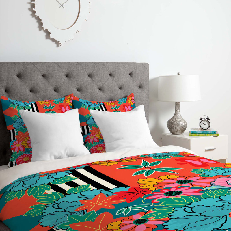 Juliana Curi Polyester Floral Duvet Cover, Twin/Twin XL Duvet Cover + 1 Standard Sham