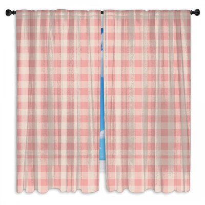 Pink  Gingham Check Window Curtains Gingham Sheer & Room Darkening - 2 Panels