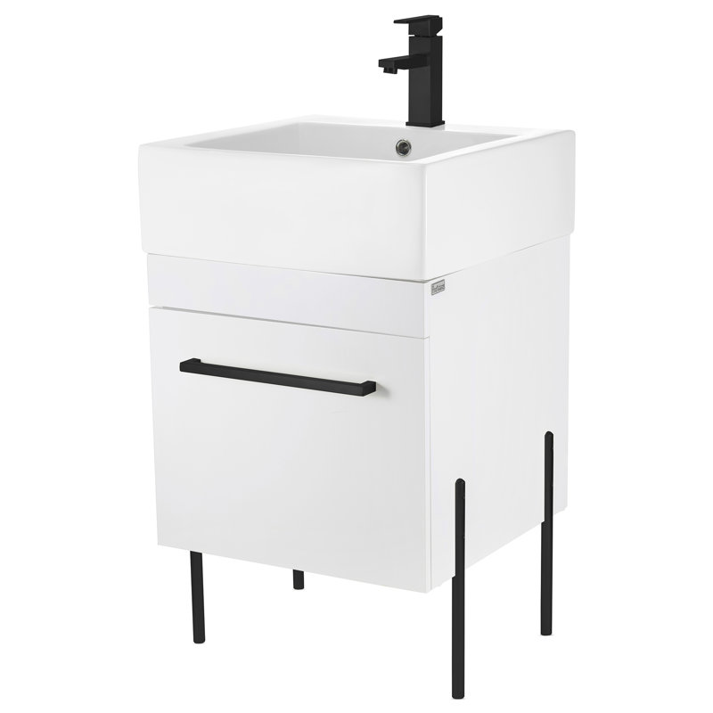 Taft Avenue 20'' Single Bathroom Vanity with Solid Surface Top, White, Black Matte