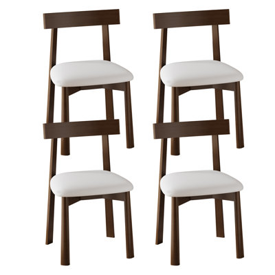 Ensemble de 4 chaises de salle à manger en bois massif avec dossier incurvé, chaises d'appoint de cuisine en similicuir de style Mid-Century, meubles de salle à manger minimalistes à dossier bas