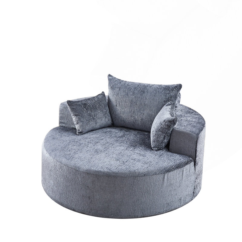 Boneless Sponge Single Sofa,fluffy Modern Sleeper Chair, Blue Gray Chenille, 35" H x 55" W x 55" D Duplicate