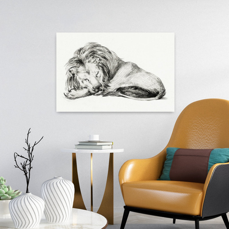Lion couché, rétro, rétro, art mural, H 24 po x l 16 po