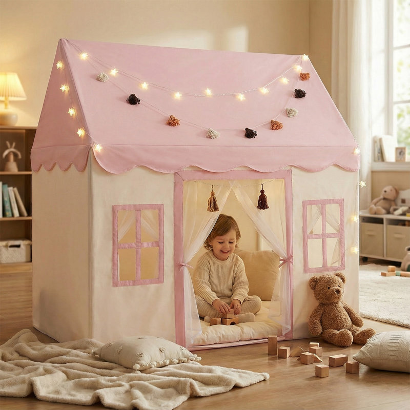 Little Dove Play Tent with Mat, Star Lights, Kids Playtent Indoor, Toddler Play Tent Large Outdoors for Kids Aged 3+, 52" x35" x 52", Toddler Teepee Play House with Windows