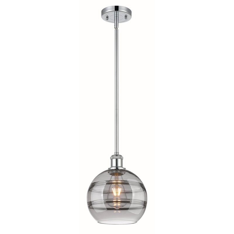 Luminaire suspendu avec tige 1 lumière Ballston Bienes-516-G556, H 9,88 po x l 8 po x P 8 po, Gris fumée clair, Chrome poli