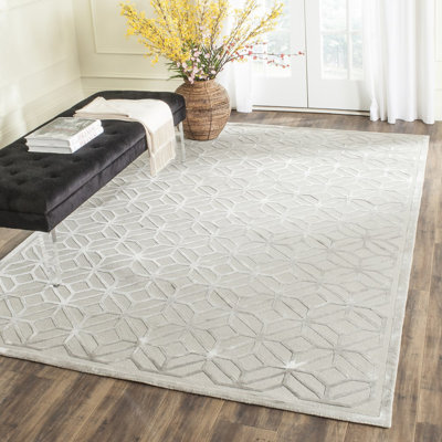 Tapis gris en viscose / laine / coton noué à la main Candie