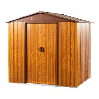 6 Ft. W X 6 Ft. D Metal Storage Shed Appealing Horizontal Siding  In Woodgrain With Coffee Trim To Complement