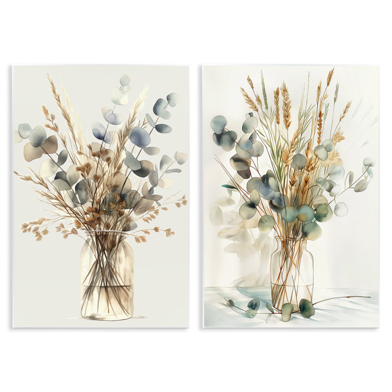 "Eucalyptus Jar Bouquets", ensemble d'art sur plaque par Steve Hunziker, H 15 po x l 10 po