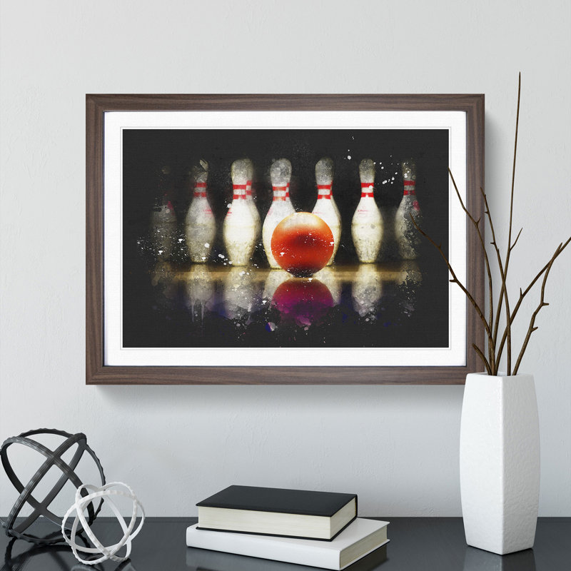 Ten Pin Bowling - Picture Frame Painting, 65cm H x 90cm W x 2cm D, Walnut Framed