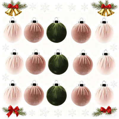 Paquet de 15 ornements d'arbre de Noël incassables, boules en plastique texturé en velours, décorations suspendues pour les fêtes et les arbres