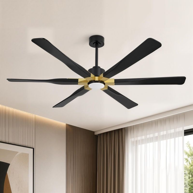 Ventilateur de plafond d'intérieur moderne à 6 pales 68 "/ 78" avec télécommande et éclairage , 78 po de largeur, Doré