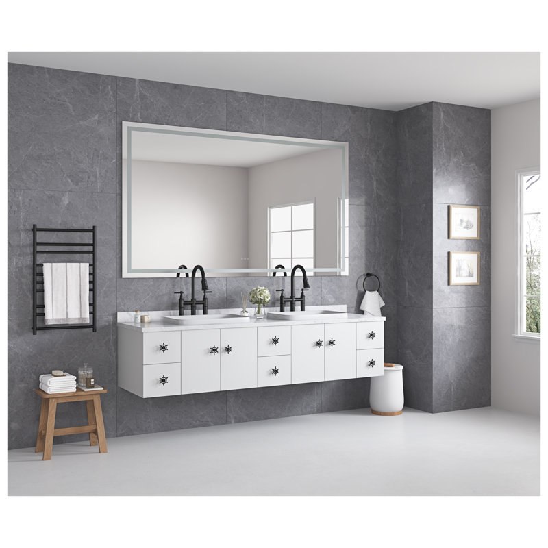 Miroir de meuble-lavabo à DEL 84 po x 40 po avec façade et rétroéclairage DEL, cadre blanc en aluminium