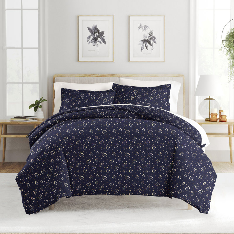 Super Soft Double Brushed Duvet Cover Set, Twin/ Twin XL Duvet Cover + 1 Sham, Navy/White Floral