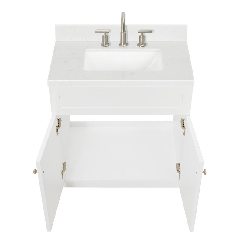 Hameau de 30 po Ariel Meuble-lavabo avec comptoir en quartz blanc Carrara, Forme rectangulaire, Blanc
