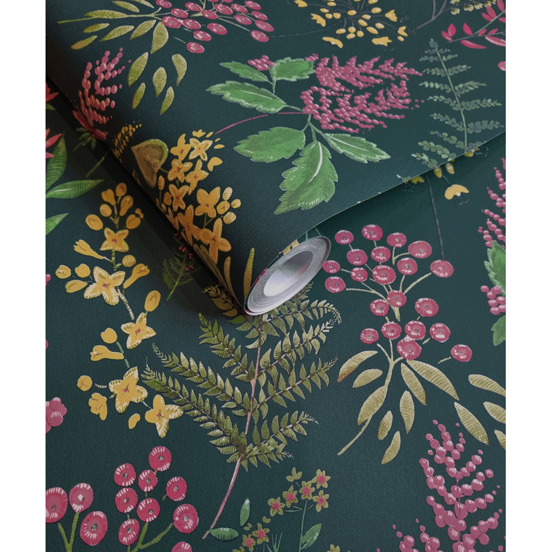 Rouleau de fleurs Landric, Bleu sarcelle / rose