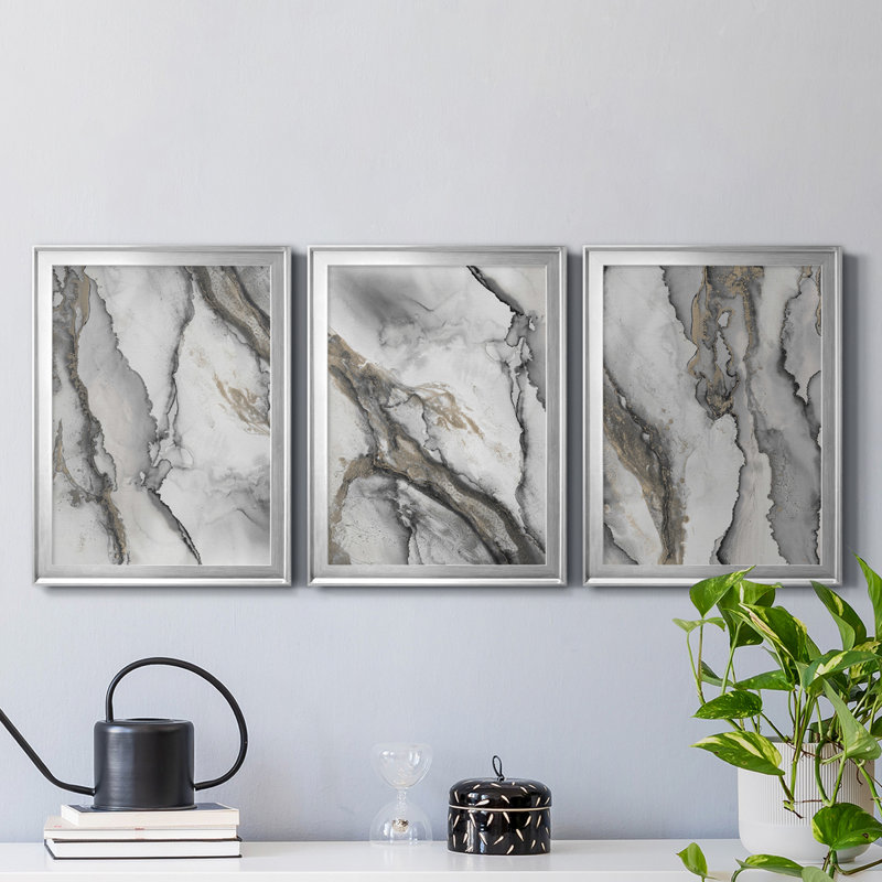 «Abstract Ink Fantasy I», reproduction encadrée de qualité supérieure - prête à être accrochée, Argent
