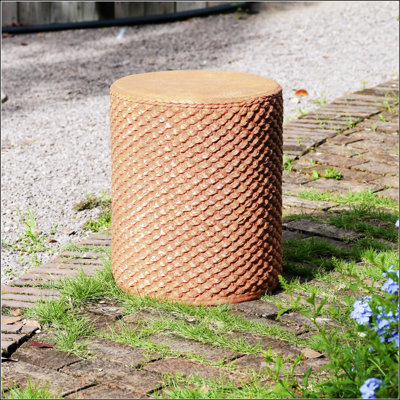 Evie Outdoor Patio Round MGO Side Table, Weather-Resistant And Aged Brown Finish For Rustic Charm And Modern Durability