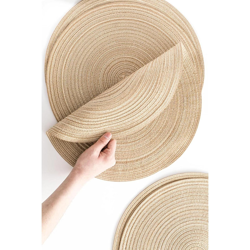 Ensemble de 6 napperons ronds tressés résistants à la chaleur en coton et polyester pour table de salle à manger, Kaki