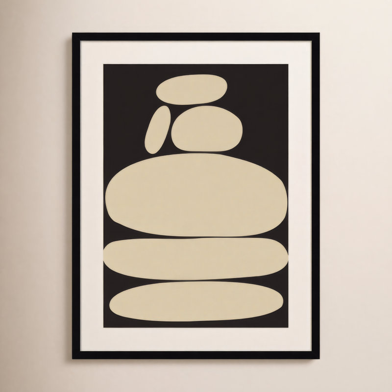 Zen River Rocks noir et brun clair par le Creative Bunch Studio - impression, Cadre noir, H 33 po x l 25 po