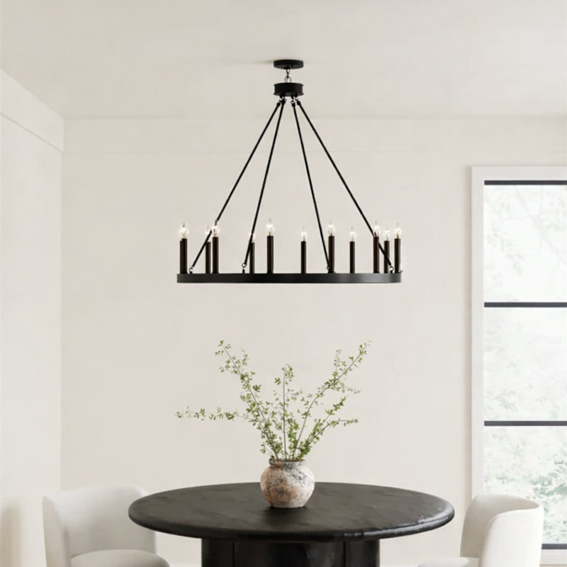 Madalyn 12 - Light Candle Style Wagon Wheel Chandelier - Thumbnail 3