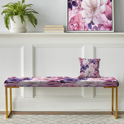 Floral Upholstered Gold Bench