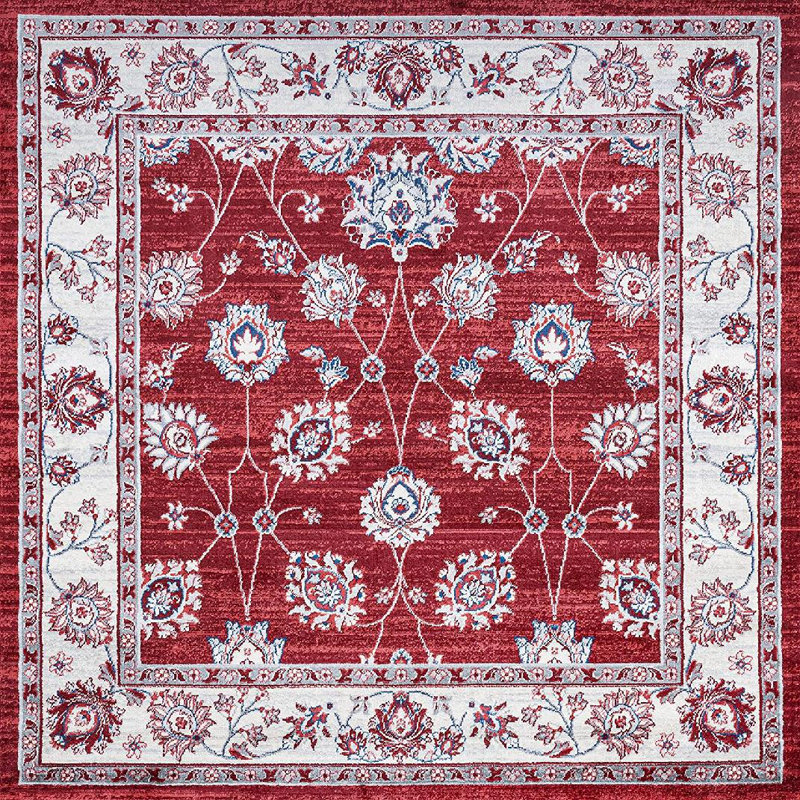 Fenske Modern Persian Vintage Moroccan Traditional Red/Ivory Rug, Square 5'
