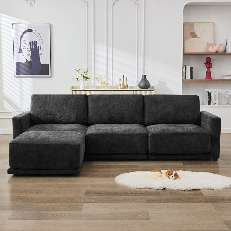 3 - Piece Upholstered Sectional, Black Chenille