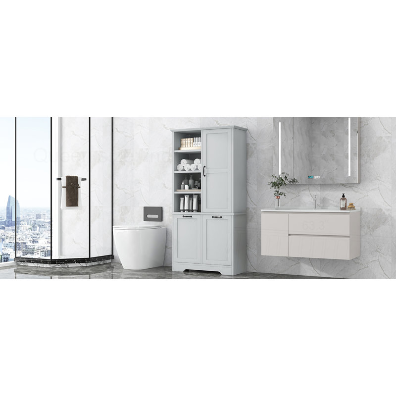 Bathroom Storage Cabinet with Doors and Drawers, Gray