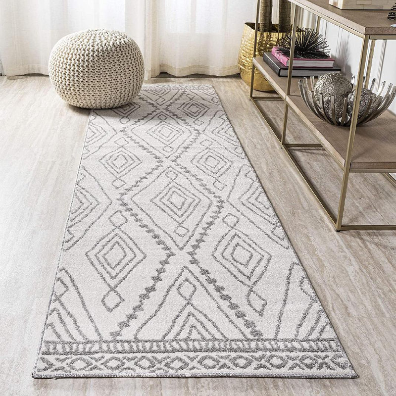 Tapis ivoire / gris Woodacre, Tapis de couloir 2 pi 2 po x 8 pi