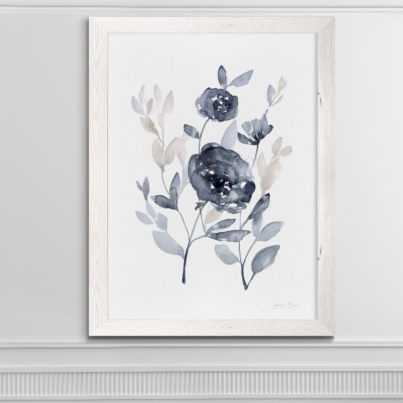 " Peonies In Grey II ", Framed White Canvas, 32" H x 44" W x 1.25" D