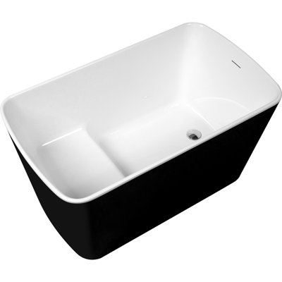 49" x 28" Square-Shape Acrylic Freestanding Soaking Hot Tub - Sit-In Design, Chrome Overflow & Drain, Glossy Black
