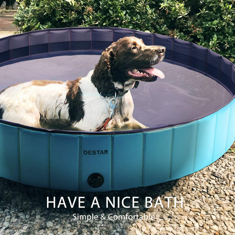 Baignoire d'extérieur pliable pour animaux en PVC avec doublure de protection, H 11,8 po x l 63,6 po x 63,6 po, Bleu