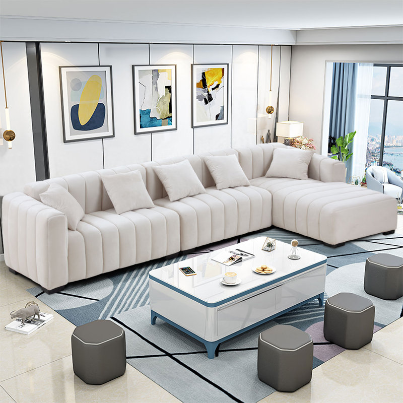 3 - Piece Velvet Sectional, White Velvet, Right Hand Facing