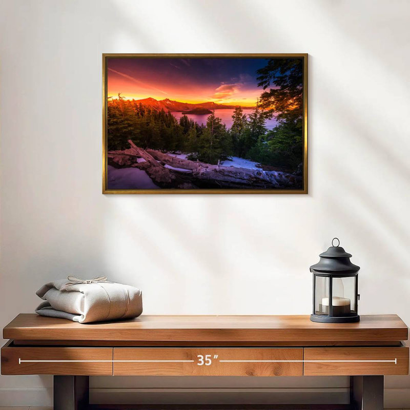Majestic Crater Lake Sunset, 19 po x 13 po, Cadre flottant doré