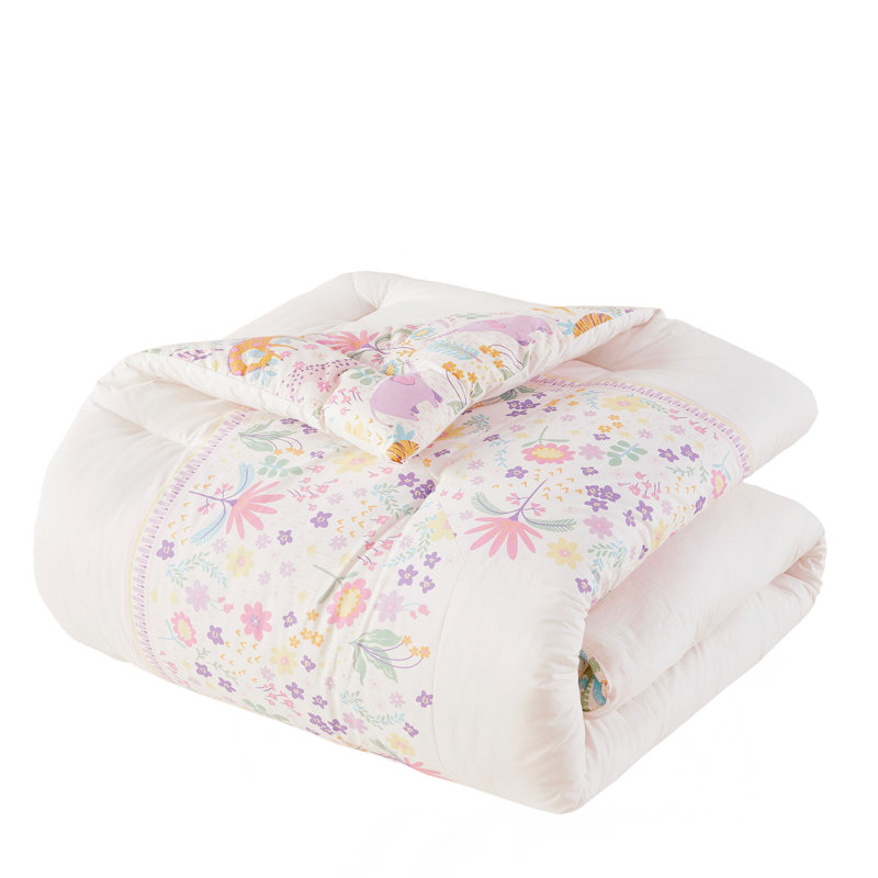 Ensemble d'édredon réversible en coton 4 pièces, ensemble d'édredon à imprimé floral mauve avec coussin décoratif