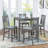 5 Piece Dining Table Set, Wooden Dining Square Table Set for 4, Counter Height Kitchen Table Set with Square Table and 4 Upholstered Chairs for Small Space, Grey