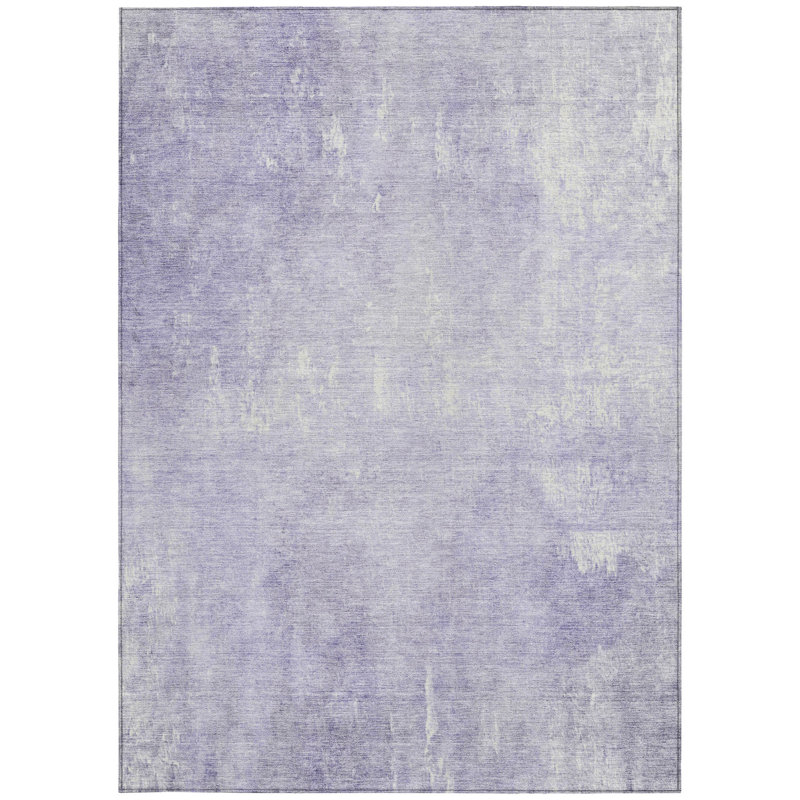 3' X 5' Lavender And Ivory Abstract Washable Indoor Outdoor Area Rug