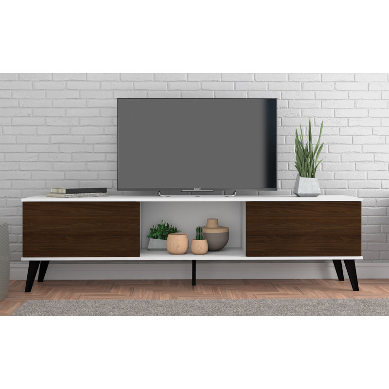 Doyers TV Stand for TVs up to 75", White/Nut Brown
