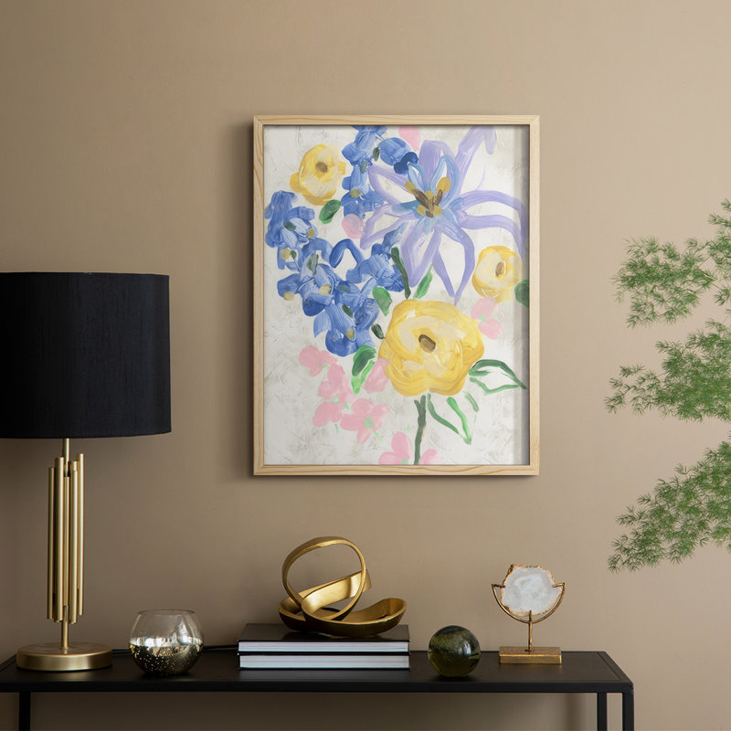 «Brush Blossoms I», reproduction encadrée - bois massif, Naturel, 11" H x 9" W