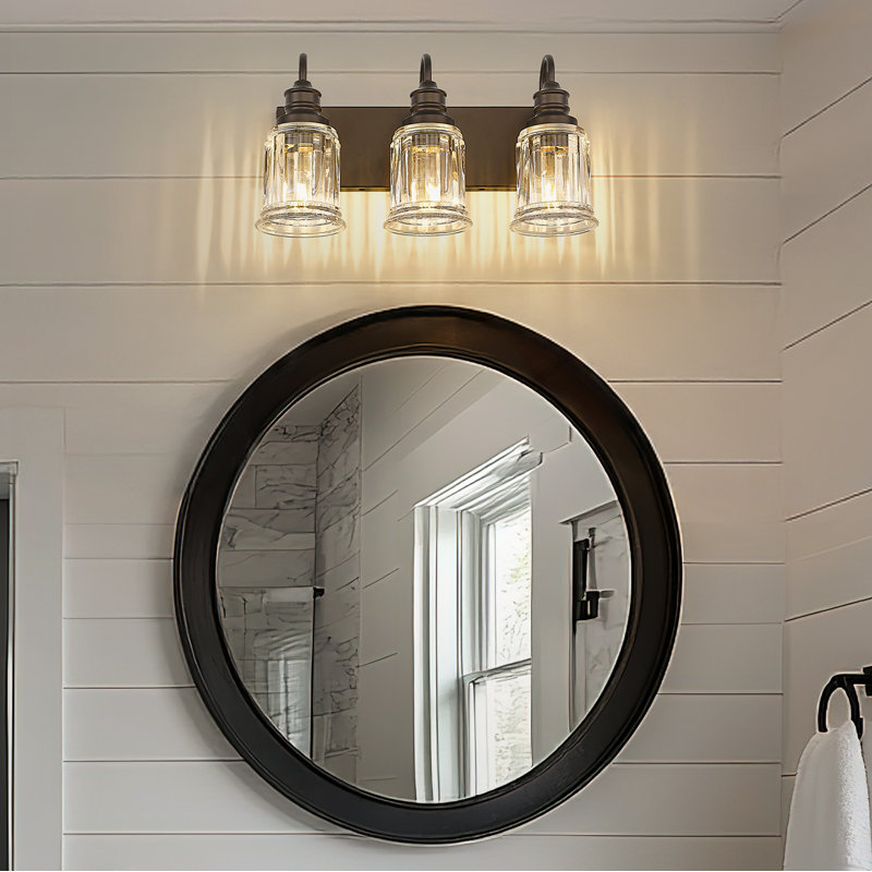 3-Light Vintage Vanity Light, Bell Shaped Fluted Glass, Oil Rubbed Bronze, 3 Lights , Oil Rubbed Bronze