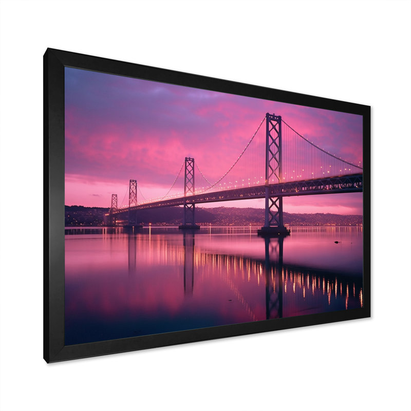 «San Francisco Skyline And Bay Bridge X», reproduction d'art sur toile, Cadre simple noir, H 24 po x l 32 po x P 1 po