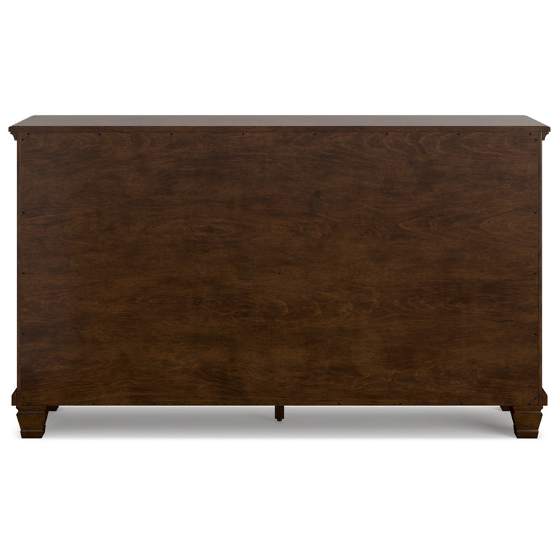 Transitional Farmhouse 62" Brown Dresser with Mirrored Dovetail Drawers