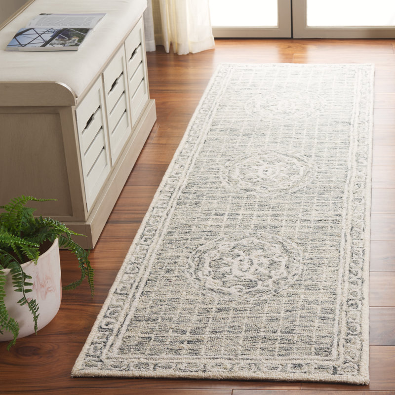Tapis gris / ivoire Ebony 807, Tapis de couloir 2 pi 3 po x 8 pi